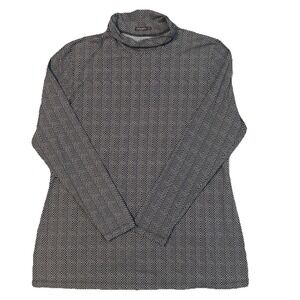 J. McLaughlin Nora Navy Gray Chevron Long Sleeve Top Turtleneck Stretchy Size XL